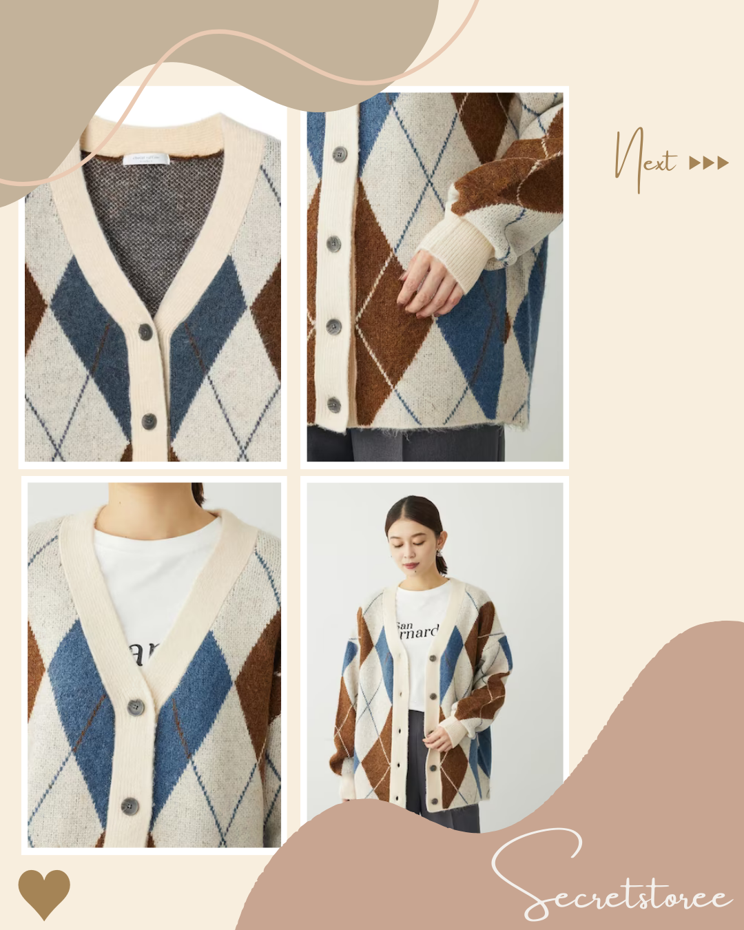 🇯🇵Japan|Versatile Diamond Knit Cardigan★ SS-6A33L2D0900