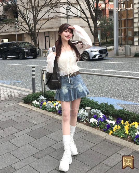 ☁️ 🇯🇵JAPAN ♥ Double Ribbon Chiffon Bolero x Camisole Ensemble 雙緞帶雪紡短外套 x 吊帶背心套裝 jgdk14010