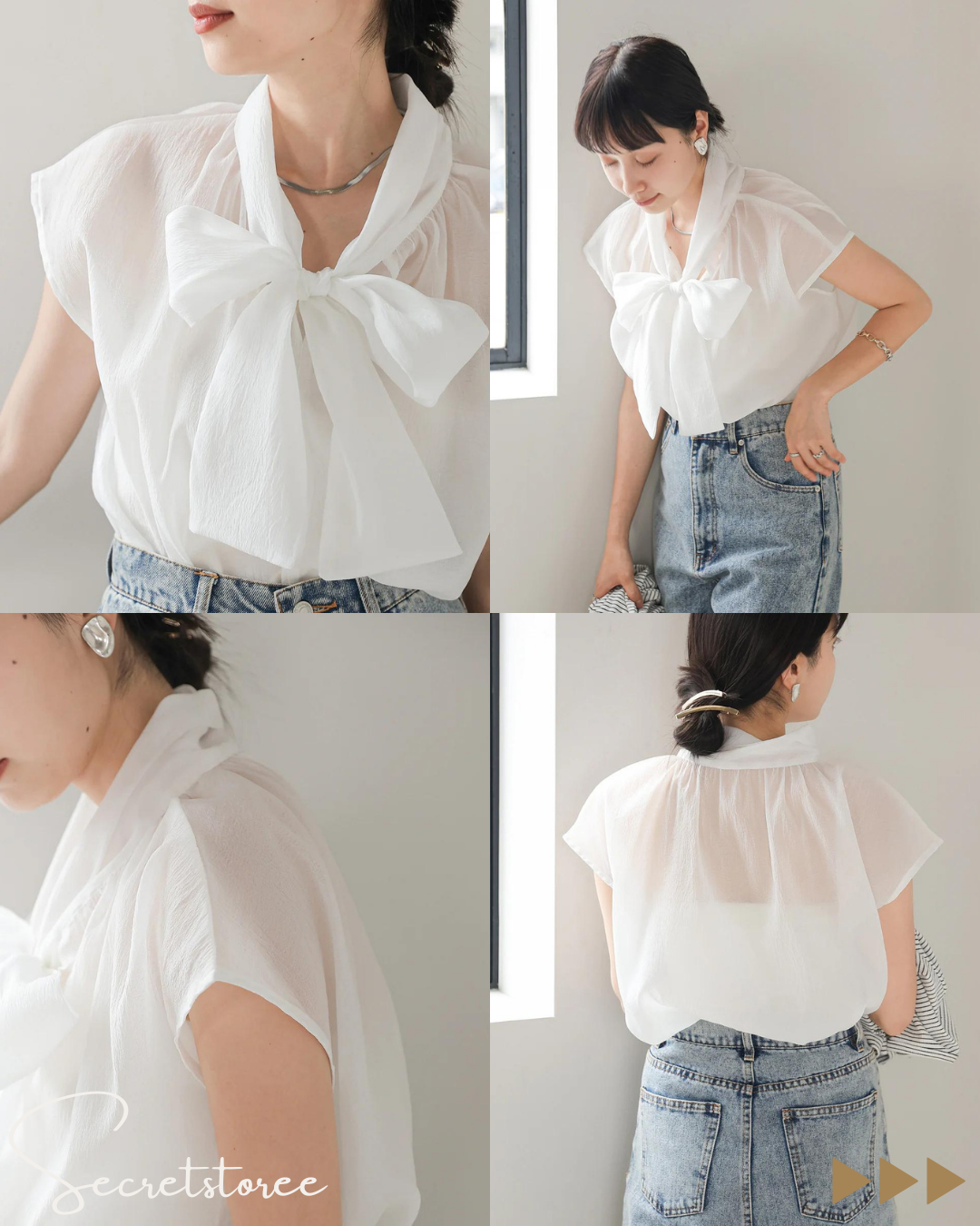 🇯🇵Japan|Transparent yarn refreshing feeling☆Bow tie shirt (3 colors)
★ Product Code 🔎 SS-bab5320512
