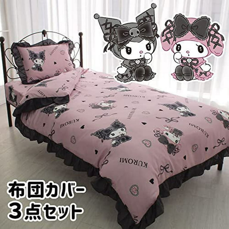 🇯🇵日本 SANRIO Kuromi x Melody 床上用品三件套 SB-619-S Sanrio Kuromi My Melody Midnight Melokuro Volume Ruffle Duvet Cover 3 Piece Set Pillowcase Sheet Duvet Cover Single サンリオ クロミ マイメロディ 真夜中のメロクロ リュームフリル布団カバー3点セット