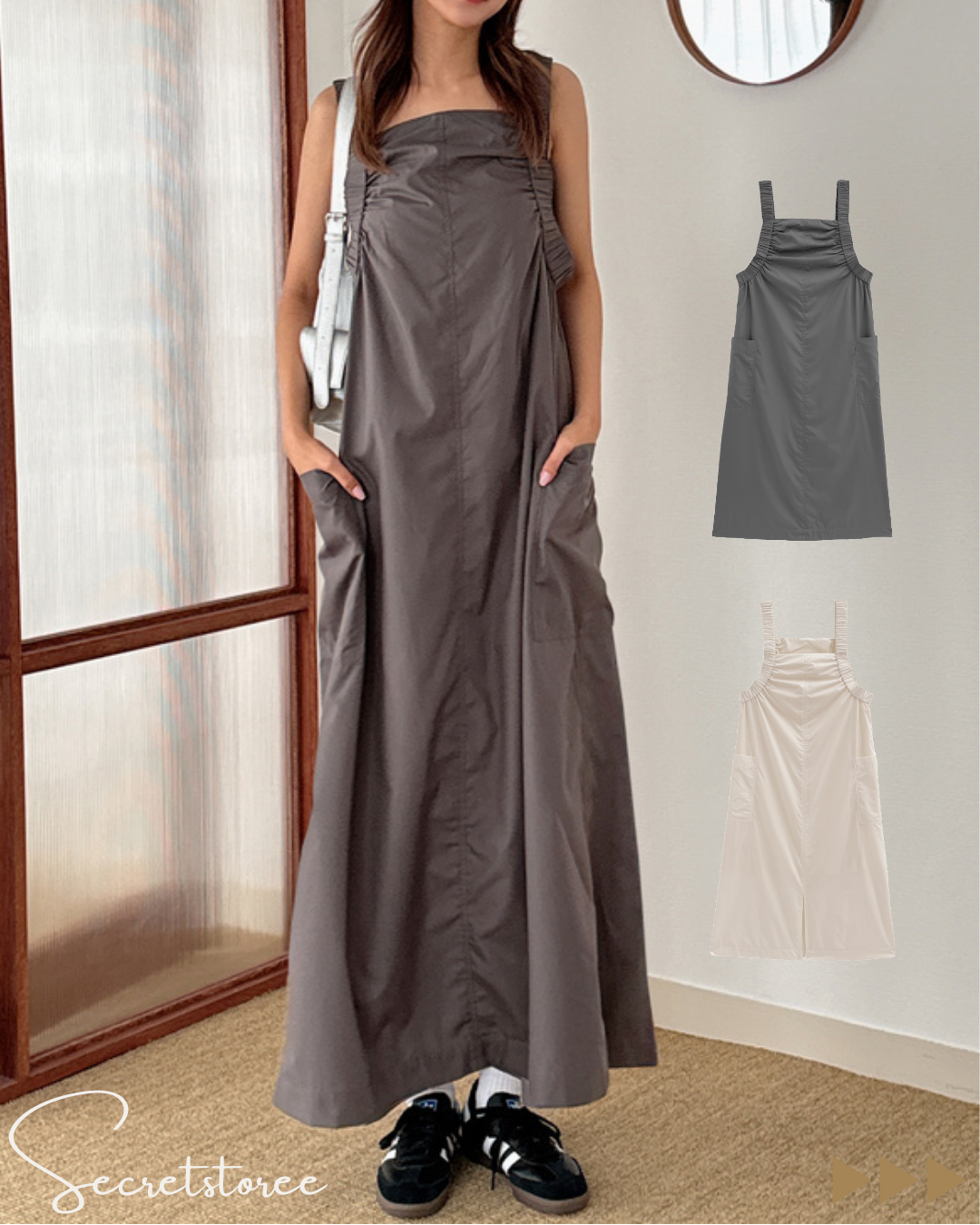 🇯🇵Japanese gathered shoulder casual dress one piece ☆ Product Code 🔎 S –  TINYZAKKAYA