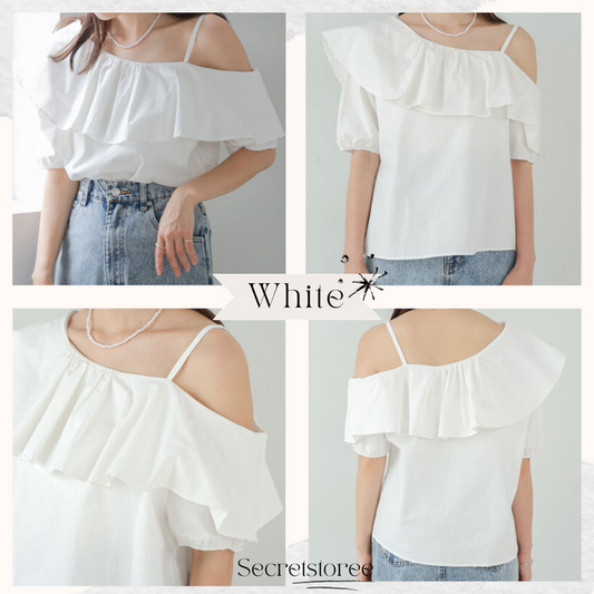 🇯🇵日本|露鎖骨不對稱露肩襯衫 SS-6320152