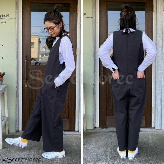🇯🇵日本 │百搭寬鬆簡約休閒style|oversized 寬鬆簡約棉麻連身褲(3色入)Jumpsuit