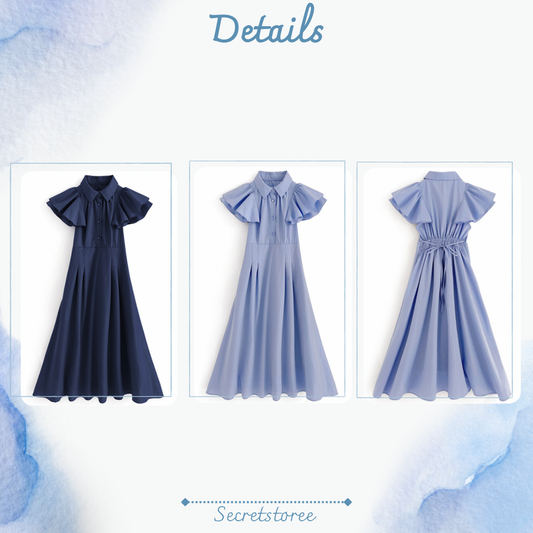 🇯🇵日本|超仙氣褶邊袖蝴蝶結修腰連身裙 SS-tou6100