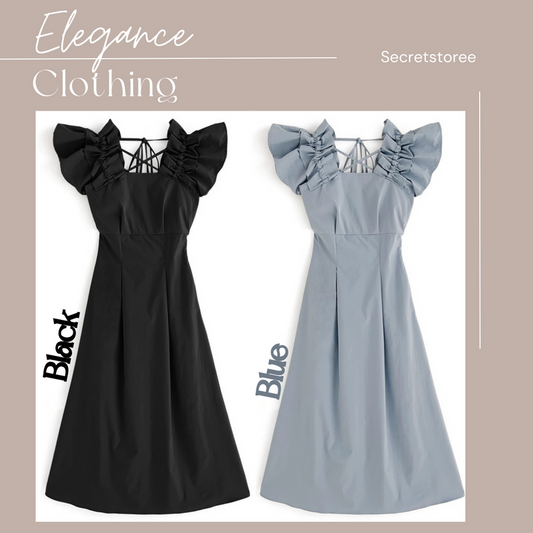 🇯🇵Japan|Frilled shoulder ribbon flared dress SS-tnw108400