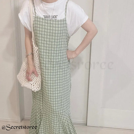 🇯🇵日本|格紋人魚尾吊帶連身裙 SS-jnp0103 ギンガムチェックマーメイドキャミワンピース 全5色