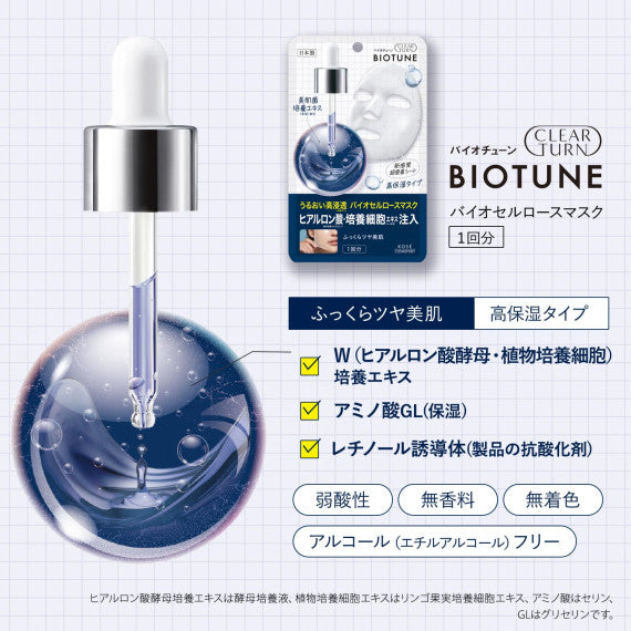 🇯🇵日本 製 KOSE Clear Turn Bio-Tune 生物纖維素面膜 (玻尿酸保濕型 / CICA積雪草平衡型) KOSE Cosmeport Clear Turn Biotune Cellulose Face Mask CICA Balance Type/ extra moist クリアターン バイオチューン バイオセルロースマスク バランスタイプ /高保湿タイプ