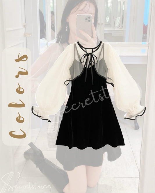 🇯🇵Japan|Tulle Top x Velvet Mini Dress Set★Product Code🔎SS-gtw011190