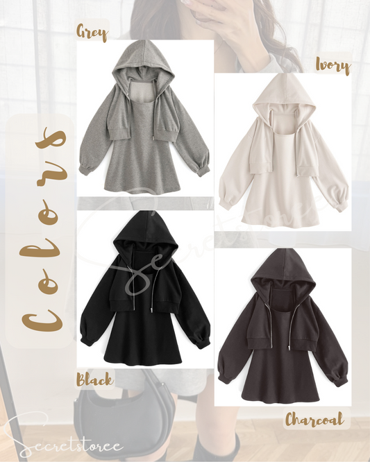 🇯🇵Japan|Cropped Hoodie x Suspender Dress Tracksuit (4 Colors) SS-gpm03660