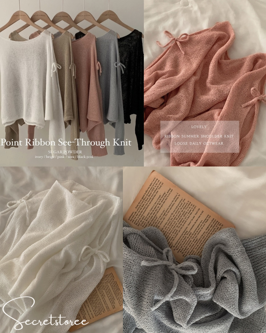 🇰🇷Korea︴Bow Knot Shoulder Slit Loose Fit Long Sleeve Sweater in 5 Colors★ 🔎 SS-sdwp1f25