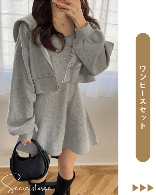 🇯🇵日本｜短版連帽衫 x 吊帶洋裝運動套裝（4色）SS-gpm03660