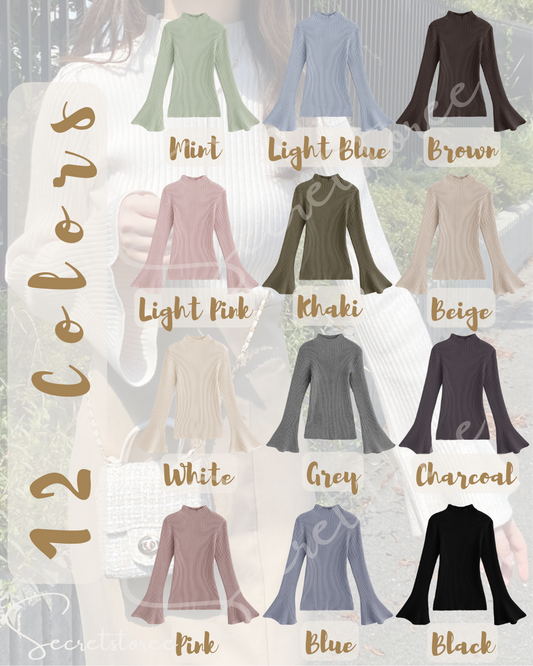 🇯🇵Japan|Mock Neck Trumpet Sleeve Ribbed Cardigan SS-sk9209dd