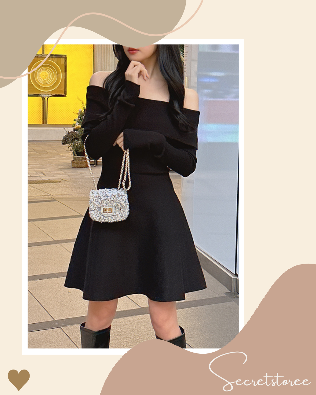 🇯🇵Japan|Off-the-shoulder knitted flared dress SS-gdr6610
