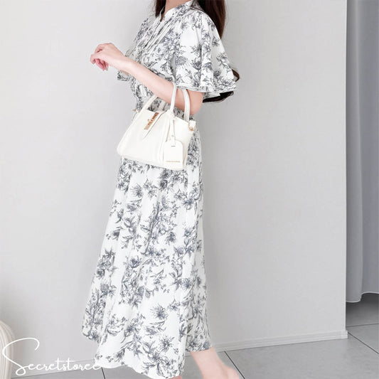 🇯🇵日本 優雅質感荷葉袖碎花洋裝(4色入)one piece ★產品編號🔎SS-jelce10201290