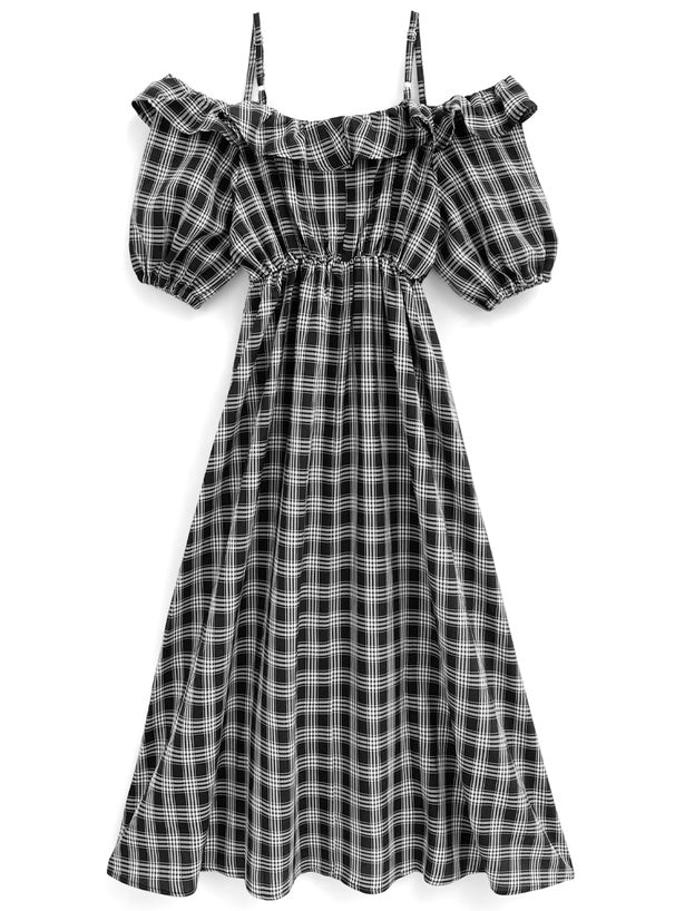 🇯🇵日本 格紋露肩喇叭連身裙 ◇ Japan Checked off-the-shoulder flared dress 🔎 ɪᴛᴇᴍ ɴᴏ:SS-jgnr3660