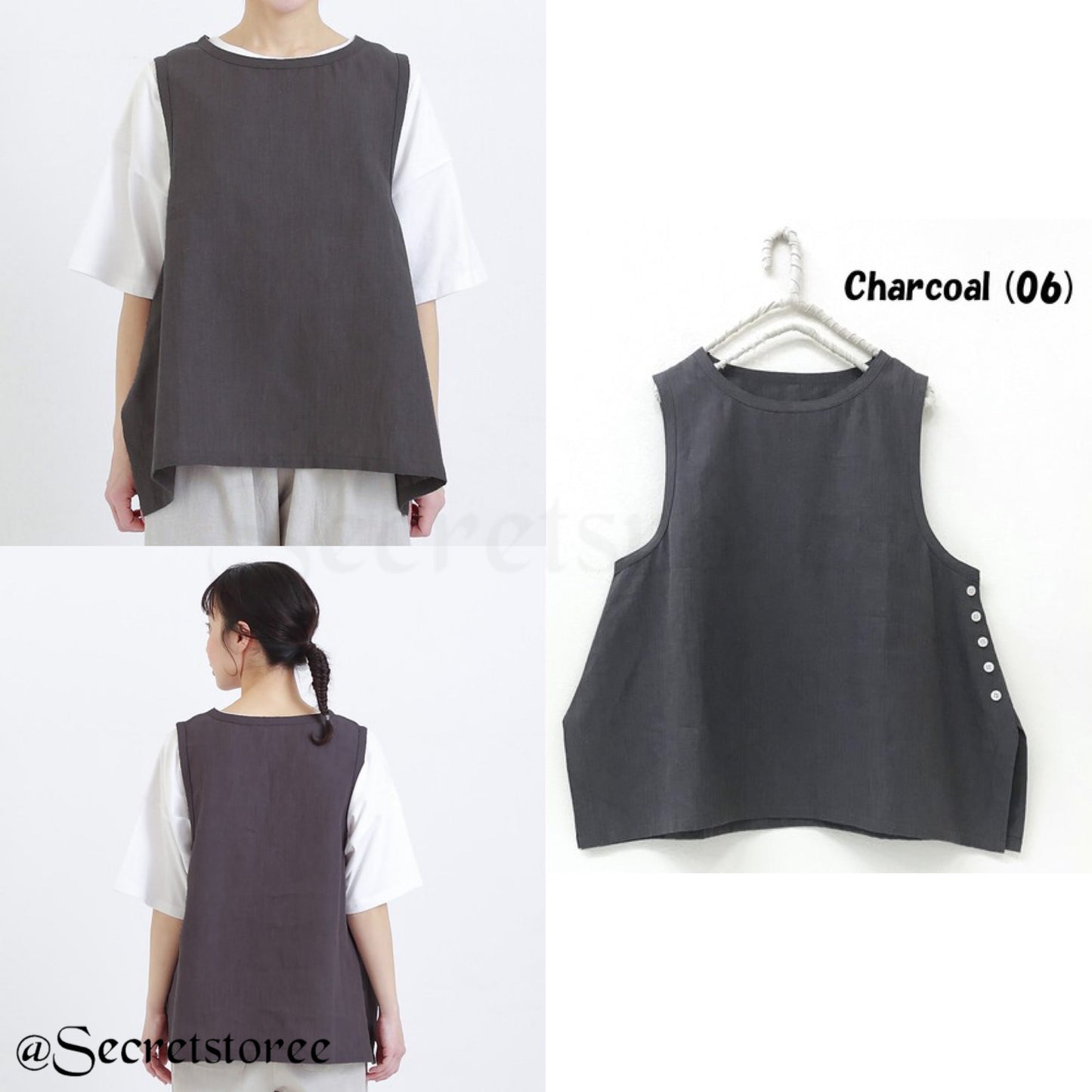 🇯🇵日本|2023新品 沙染亞麻不規則下擺側扣馬甲 脇ボタンベスト