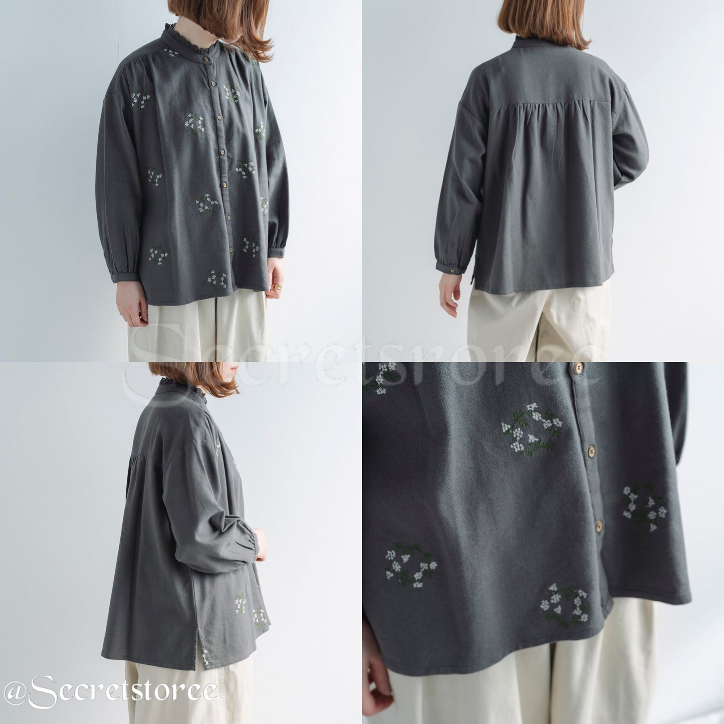 🇯🇵日本|田園少女系刺繡純棉襯衫(3色入)刺繍入りシャツブラウス レディース トップス