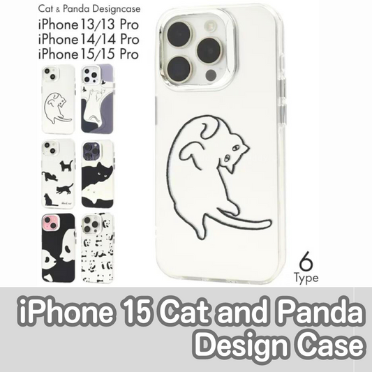 🇯🇵日本 iPhone 13/13pro-15/15pro貓咪熊貓單色設計殼 Cat and Panda Design Case