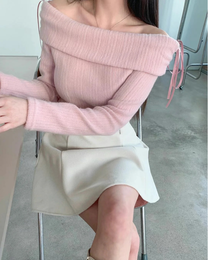 🇰🇷KOREA
♥ Festive christmassy ribbon top
派對約會造型 浪漫感蝴蝶結露肩加絨上衣

🔎 ɪᴛᴇᴍ ɴᴏ：SS-KSS97326804