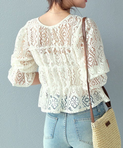 🇯🇵日本 鉤編蕾絲褶飾上衣 
◇ Crochet lace shirred top

🔎 ɪᴛᴇᴍ ɴᴏ.： SS-js2551106020