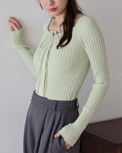 (UK🇬🇧)🇯🇵 JAPAN ♥  Ribbed knit top with square neck and ribbon choker ♥ 蝴蝶結桃心領坑紋 Knit (3色入)  🔎 ɪᴛᴇᴍ ɴᴏ：SS-JS31886