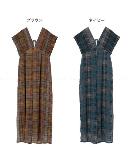 (UK🇬🇧)🇯🇵 JAPAN ♥ Rejoule Checkered Shirred Overalls ♥ Rejoule 格紋褶皺連身褲  🔎 ɪᴛᴇᴍ ɴᴏ：SS-JSR256510440
