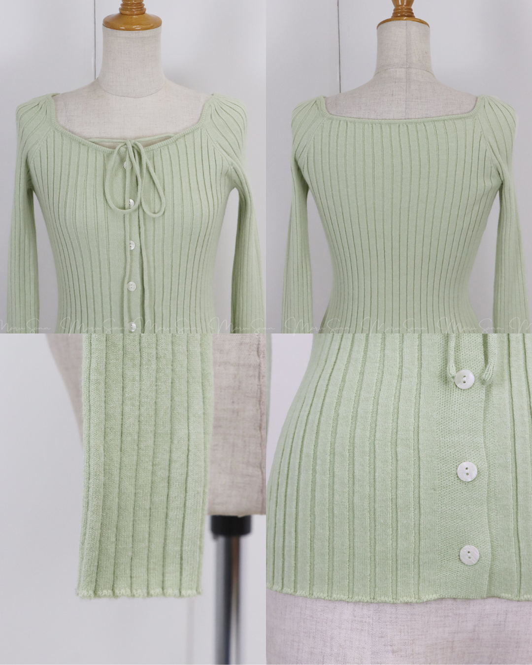 (UK🇬🇧)🇯🇵 JAPAN ♥  Ribbed knit top with square neck and ribbon choker ♥ 蝴蝶結桃心領坑紋 Knit (3色入)  🔎 ɪᴛᴇᴍ ɴᴏ：SS-JS31886
