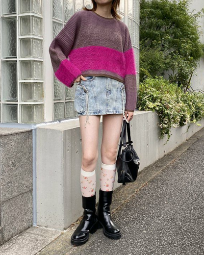 🇯🇵 JAPAN ♥ AS KNOW AS PINKY Feather yarn gradient knit sweater 羽毛紗線針織短版漸層女款毛衣 (3色入)   🔎 ɪᴛᴇᴍ ɴᴏ.： SS-jspn0659
