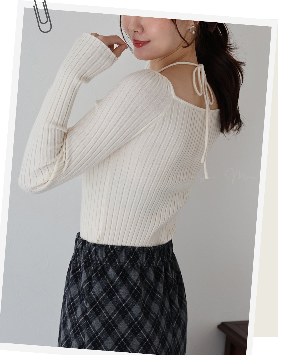 (UK🇬🇧)🇯🇵 JAPAN ♥  Ribbed knit top with square neck and ribbon choker ♥ 蝴蝶結桃心領坑紋 Knit (3色入)  🔎 ɪᴛᴇᴍ ɴᴏ：SS-JS31886