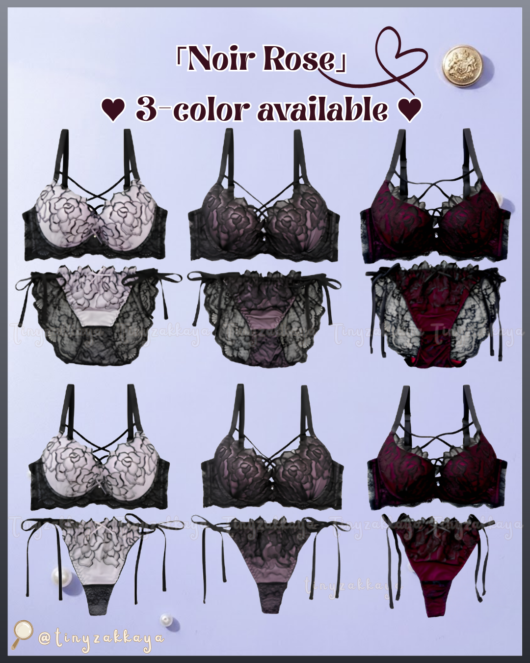 🇯🇵JAPAN ♥ SPARKS Noir Rose 大花刺繡側邊緞帶華麗性感高腰深V內衣與內褲套裝 Noir Rose Glamorous and sexy bra set with large floral embroidery and side ribbons&nbsp;