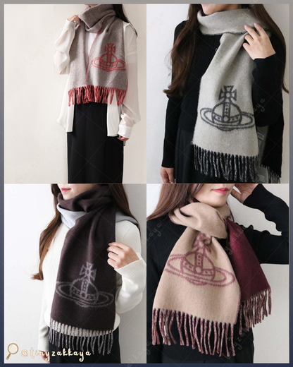 🇯🇵JAPAN ♥ VIVIENNE WESTWOOD Double Orb logo Scarf 復古風羊毛雙面星球logo頸巾披肩 ＼一條頸巾可以搭出兩種風格！風格自由切換，型格百搭／