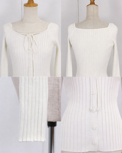(UK🇬🇧)🇯🇵 JAPAN ♥  Ribbed knit top with square neck and ribbon choker ♥ 蝴蝶結桃心領坑紋 Knit (3色入)  🔎 ɪᴛᴇᴍ ɴᴏ：SS-JS31886