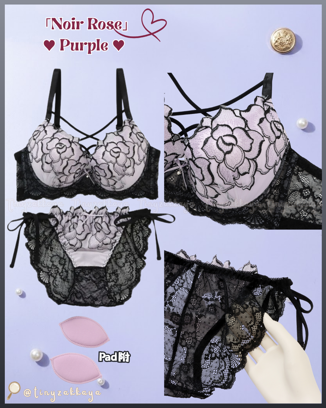 🇯🇵JAPAN ♥ SPARKS Noir Rose 大花刺繡側邊緞帶華麗性感高腰深V內衣與內褲套裝 Noir Rose Glamorous and sexy bra set with large floral embroidery and side ribbons&nbsp;