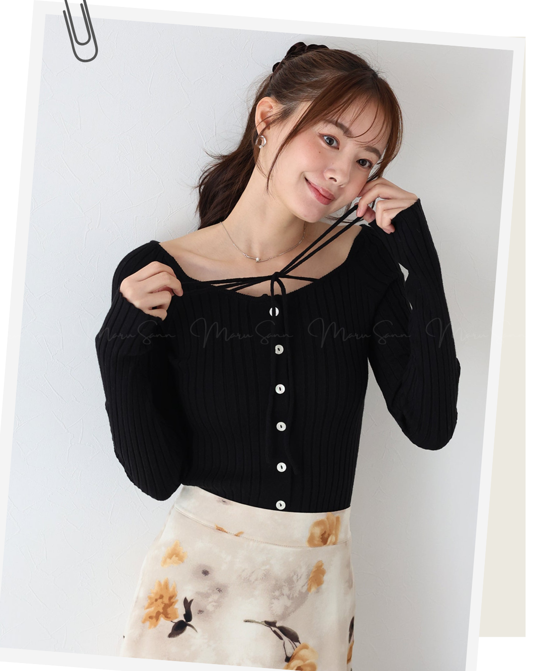 (UK🇬🇧)🇯🇵 JAPAN ♥  Ribbed knit top with square neck and ribbon choker ♥ 蝴蝶結桃心領坑紋 Knit (3色入)  🔎 ɪᴛᴇᴍ ɴᴏ：SS-JS31886