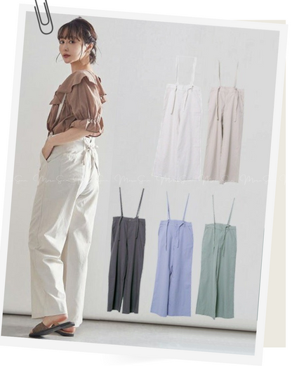 (現貨)🇯🇵日本 棉麻吊帶後綁帶闊腿褲 ◇ Japan Cotton and linen suspenders with back ties and wide-leg pants 🔎 ɪᴛᴇᴍ ɴᴏ：SS-jsr2175557