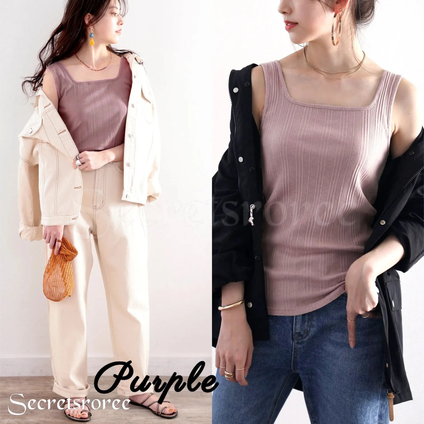 🇯🇵日本｜顯鎖骨方領V領萬用背心 CL7017 ランダムリブ スクエア無地2WAYタンクトップ