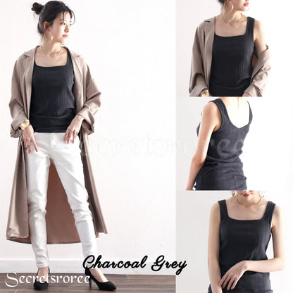 🇯🇵日本｜顯鎖骨方領V領萬用背心 CL7017 ランダムリブ スクエア無地2WAYタンクトップ