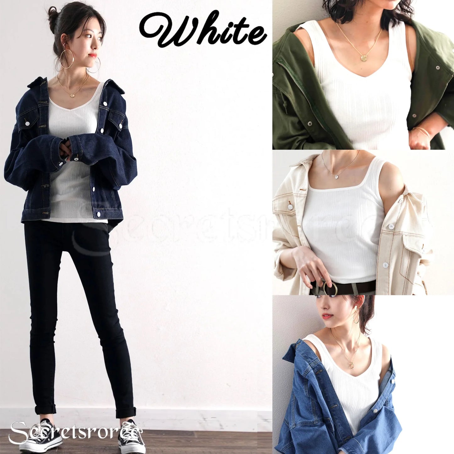 🇯🇵日本｜顯鎖骨方領V領萬用背心 CL7017 ランダムリブ スクエア無地2WAYタンクトップ