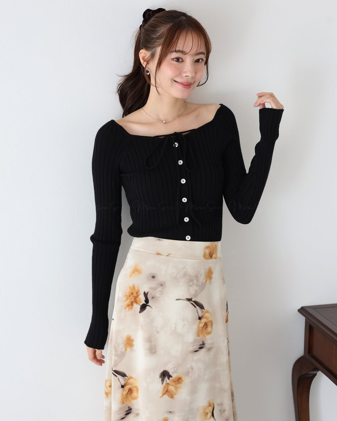 (UK🇬🇧)🇯🇵 JAPAN ♥  Ribbed knit top with square neck and ribbon choker ♥ 蝴蝶結桃心領坑紋 Knit (3色入)  🔎 ɪᴛᴇᴍ ɴᴏ：SS-JS31886