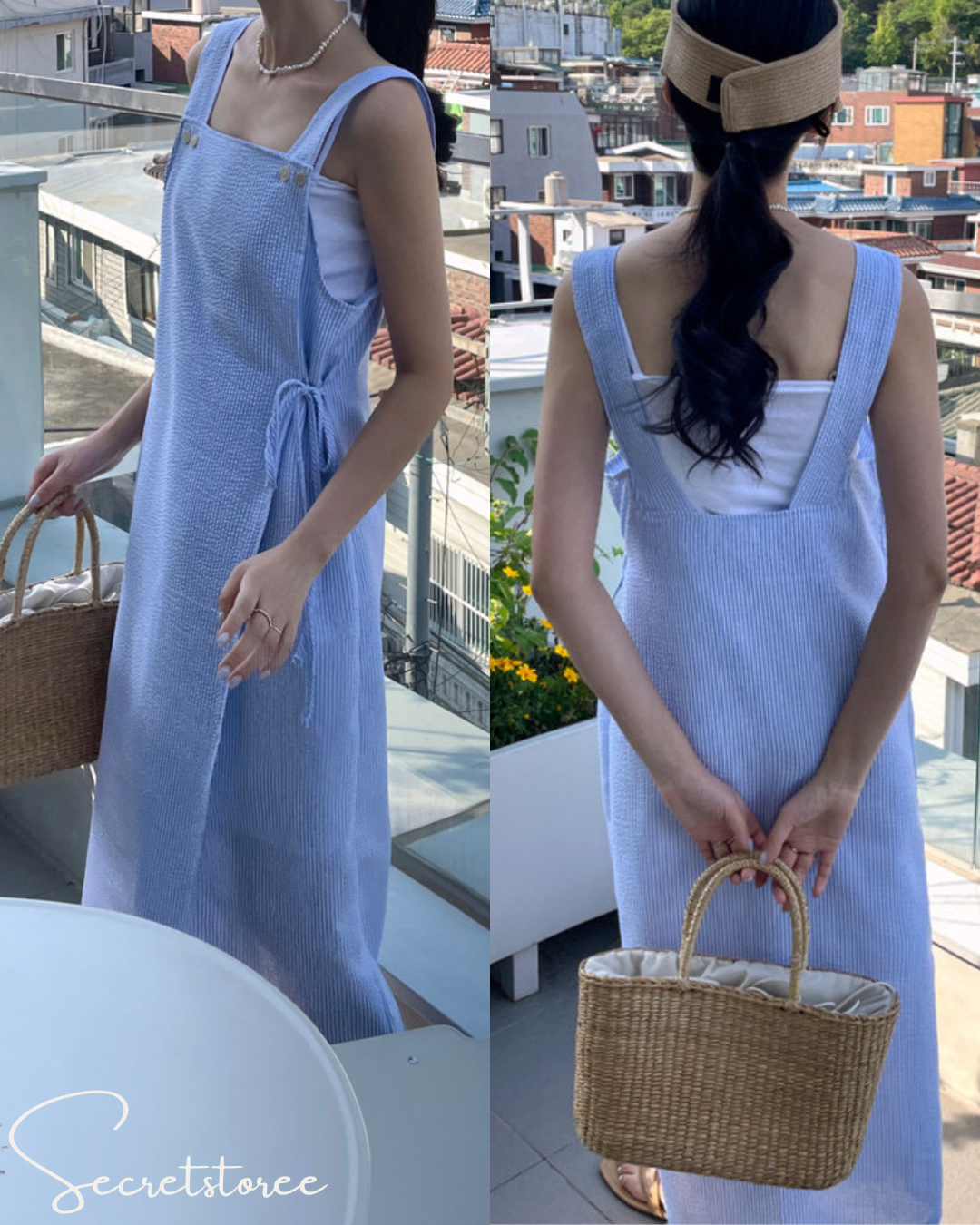 🇰🇷韓國｜豎紋圍裙風特色連身裙（2色入）
★ 產品編號🔎 SS-kb1b041901