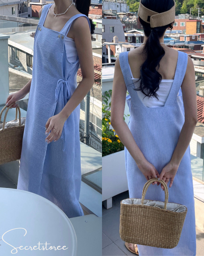 🇰🇷韓國｜豎紋圍裙風特色連身裙（2色入）
★ 產品編號🔎 SS-kb1b041901