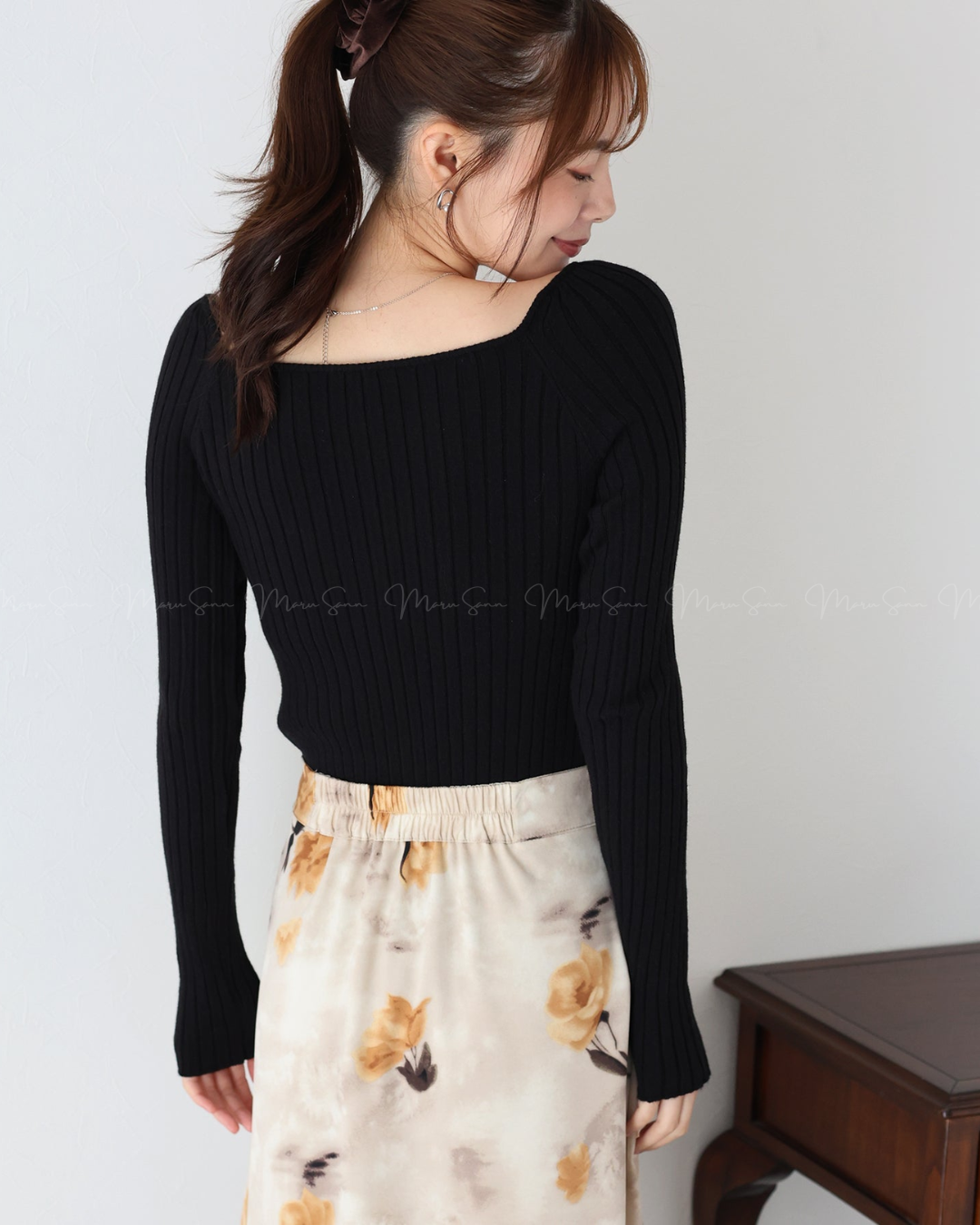 (UK🇬🇧)🇯🇵 JAPAN ♥  Ribbed knit top with square neck and ribbon choker ♥ 蝴蝶結桃心領坑紋 Knit (3色入)  🔎 ɪᴛᴇᴍ ɴᴏ：SS-JS31886