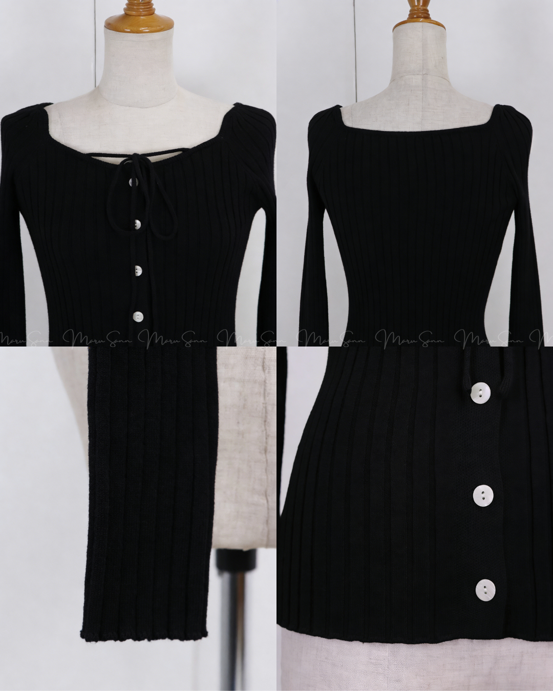 (UK🇬🇧)🇯🇵 JAPAN ♥  Ribbed knit top with square neck and ribbon choker ♥ 蝴蝶結桃心領坑紋 Knit (3色入)  🔎 ɪᴛᴇᴍ ɴᴏ：SS-JS31886