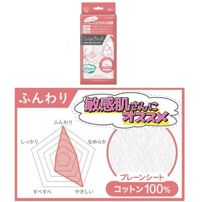 🇯🇵 Made in Japan, COTTON LABO 100% natural cotton wet and dry facial cleansing and makeup remover towel, about 200×200mm, 100 pieces removable packaging COTTON LABO Cotton Face Towelコットン屋さんが作ったフェイスタオルポップアップタイプ 100 pieces 