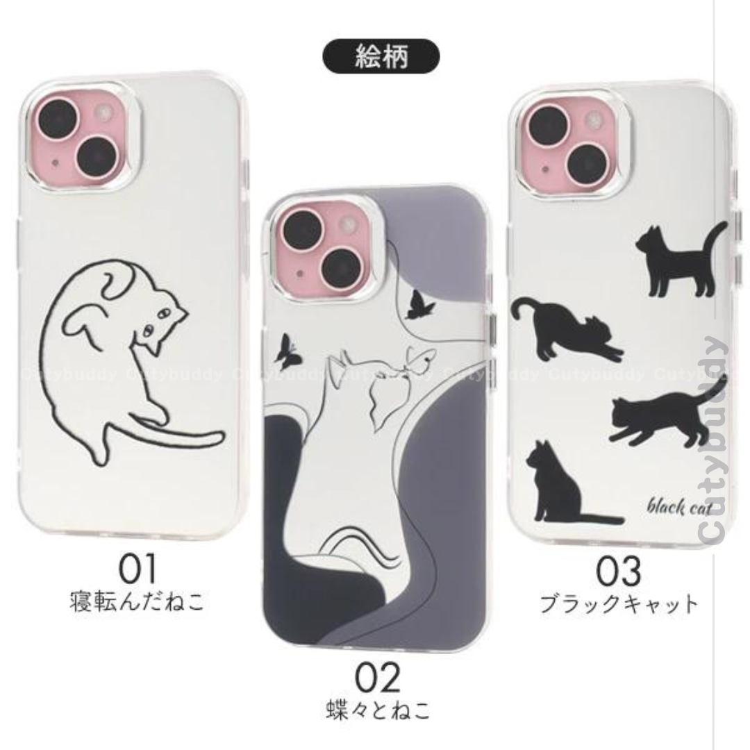 🇯🇵日本 iPhone 13/13pro-15/15pro貓咪熊貓單色設計殼 Cat and Panda Design Case