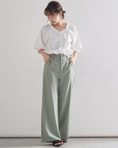 (現貨)🇯🇵日本 棉麻吊帶後綁帶闊腿褲 ◇ Japan Cotton and linen suspenders with back ties and wide-leg pants 🔎 ɪᴛᴇᴍ ɴᴏ：SS-jsr2175557