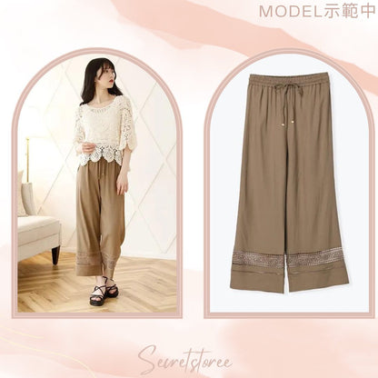🇯🇵 Japan | Cool cotton and linen hem lace casual pants SS-PVZ1021402A0001 パンツ马レーヨン裾レースイージーパンツ