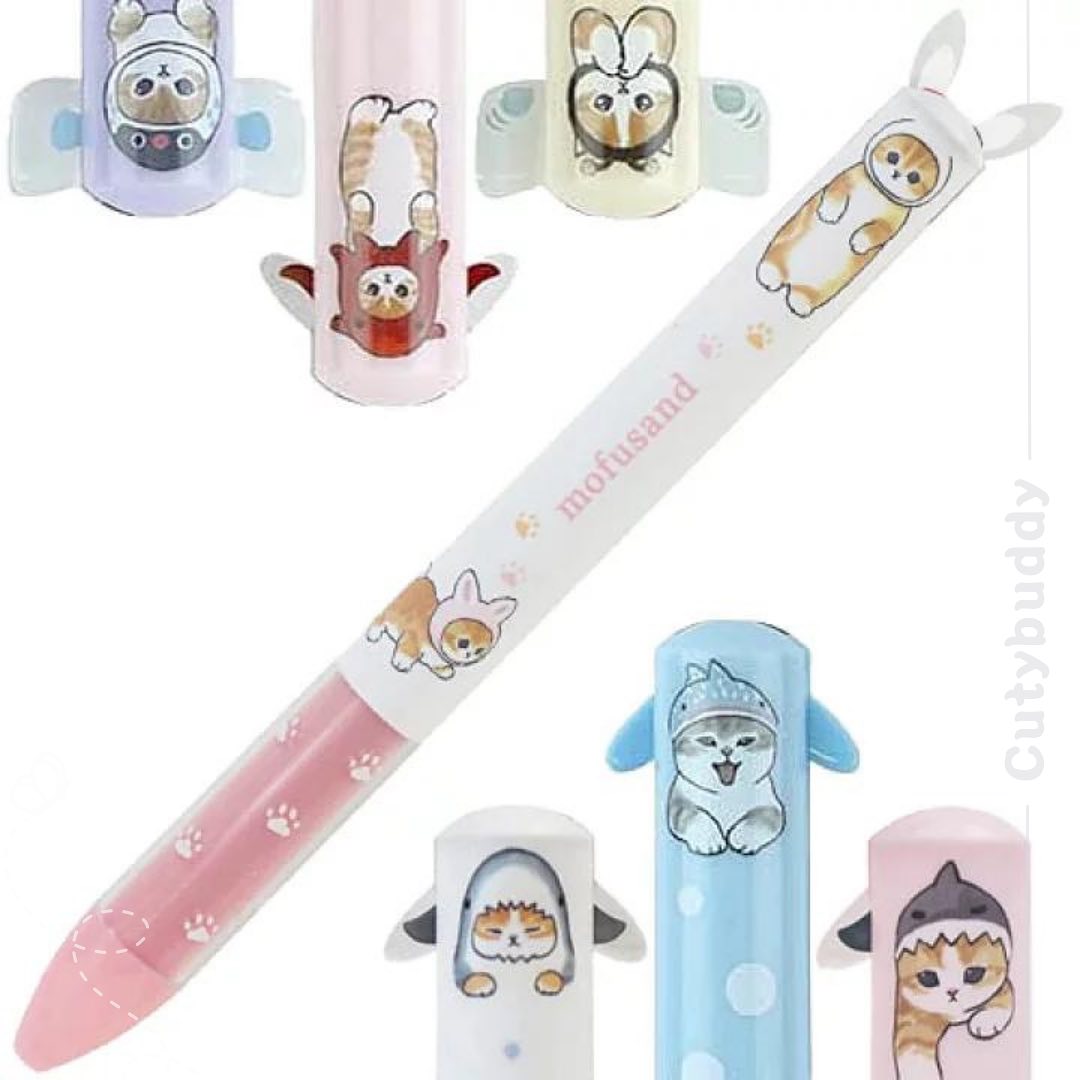 🇯🇵Japanese MOFUSAND 2-color ball pen (7 styles) Mofusand Two Color Mimi Pen モフサンドミミペン2-color ボールペン