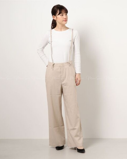 (現貨)🇯🇵日本 棉麻吊帶後綁帶闊腿褲 ◇ Japan Cotton and linen suspenders with back ties and wide-leg pants 🔎 ɪᴛᴇᴍ ɴᴏ：SS-jsr2175557