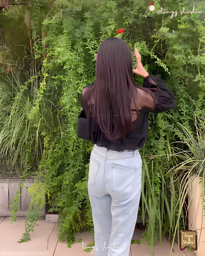 🇯🇵JAPAN ♥ 兩件式層次薄紗蓬蓬袖上衣 ✨微甜輕熟感！✨ 2-Piece Sheer Tulle Top 🧾 ɪᴛᴇᴍ ɴᴏ.：jgtu0774